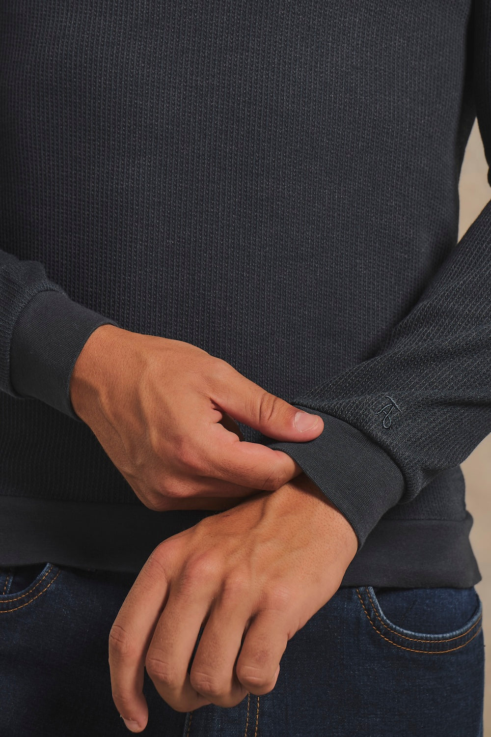 Textured Buttonless Polo Shirt in Graphite