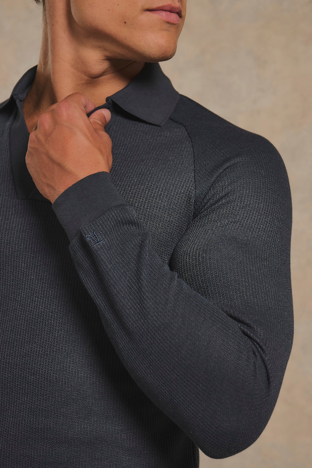 Textured Buttonless Polo Shirt in Graphite