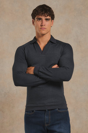 Textured Buttonless Polo Shirt in Graphite
