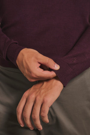 Open Collar Knitted Polo Shirt in Wine