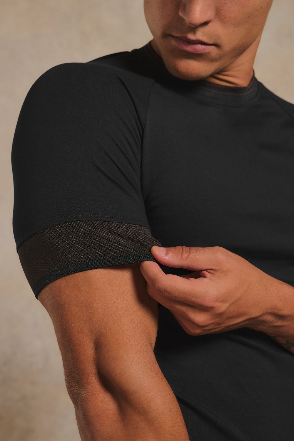Wide Tipped Fashion T-Shirt in Black with Chocolate Tipping