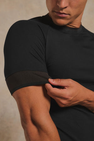 Wide Tipped Fashion T-Shirt in Black with Chocolate Tipping