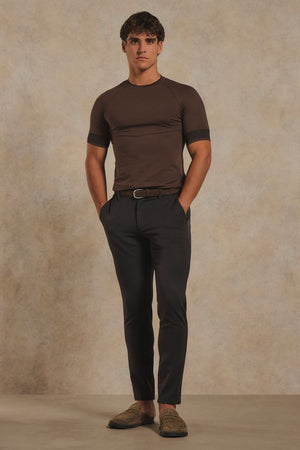 Wide Tipped Fashion T-Shirt in Chocolate with Black Tipping
