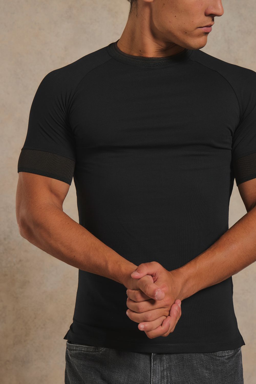 Wide Tipped Fashion T-Shirt in Black with Chocolate Tipping