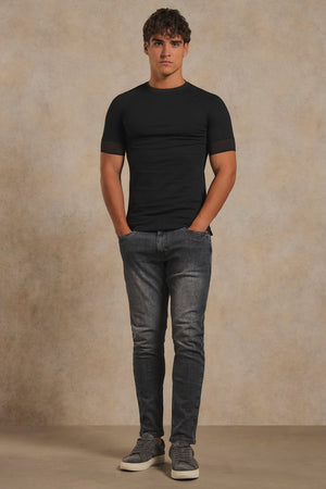 Wide Tipped Fashion T-Shirt in Black with Chocolate Tipping