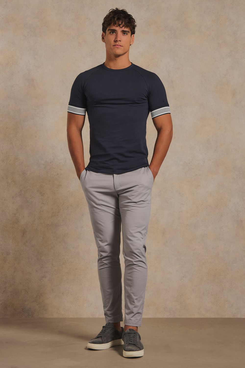Multi Stripe Tipped Fashion T-Shirt in Navy with Navy and White Tipping