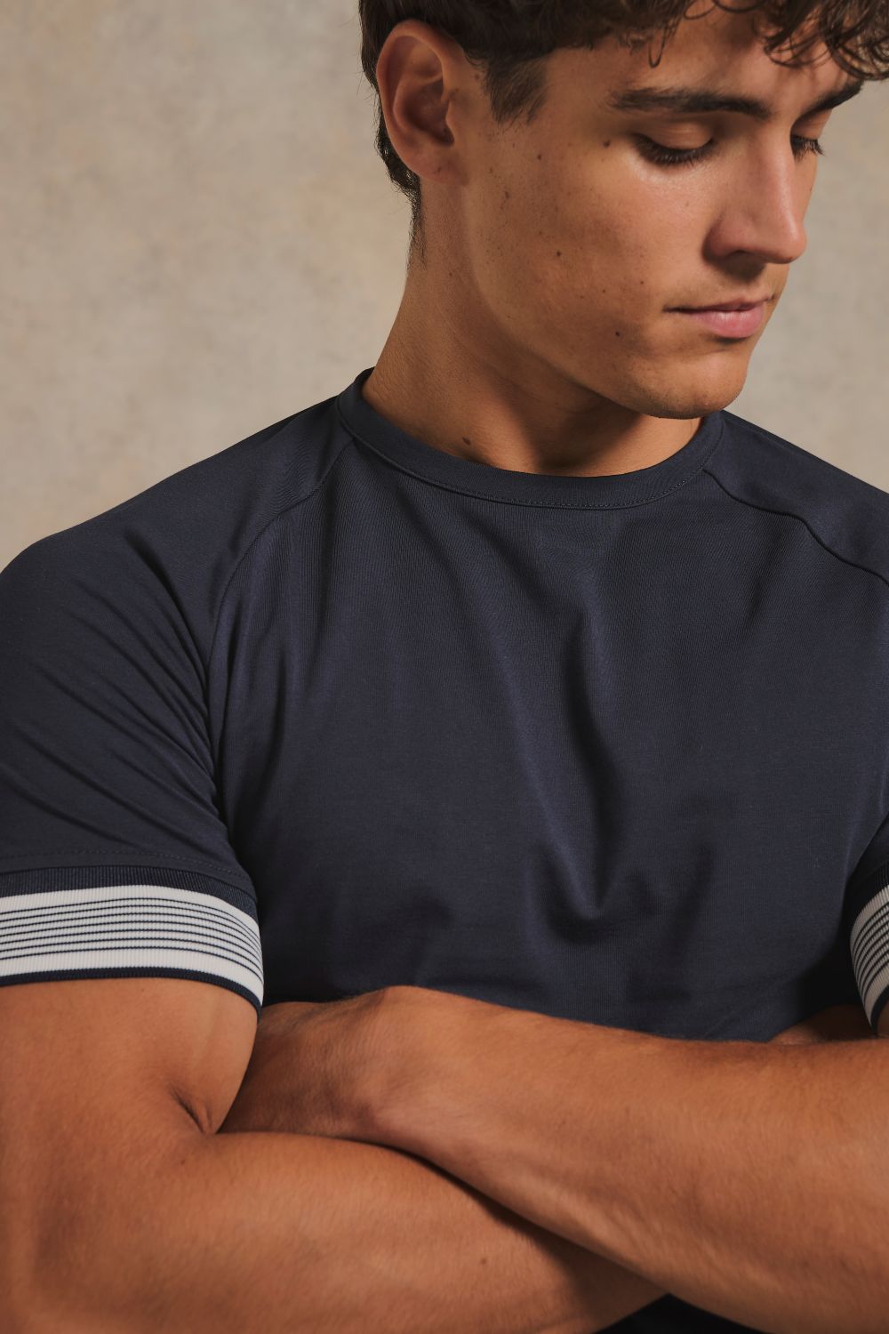 Multi Stripe Tipped Fashion T-Shirt in Navy with Navy and White Tipping