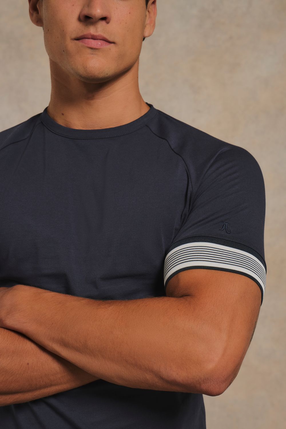 Multi Stripe Tipped Fashion T-Shirt in Navy with Navy and White Tipping