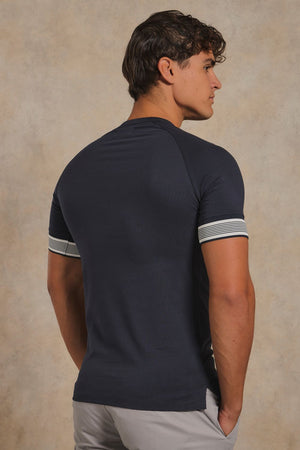 Multi Stripe Tipped Fashion T-Shirt in Navy with Navy and White Tipping