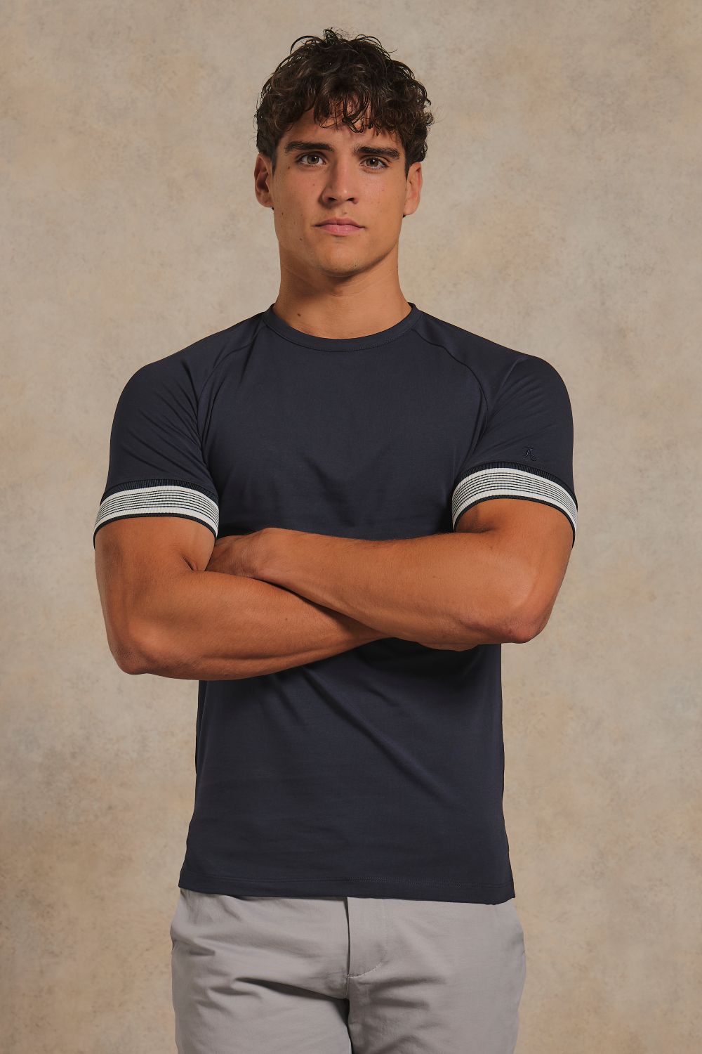 Multi Stripe Tipped Fashion T-Shirt in Navy with Navy and White Tipping