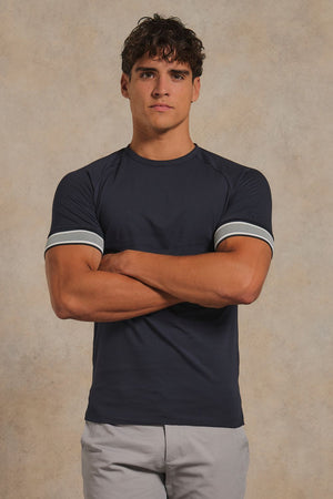 Multi Stripe Tipped Fashion T-Shirt in Navy with Navy and White Tipping