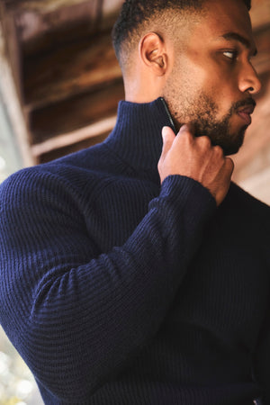 Fisherman Rib Half Zip in Navy