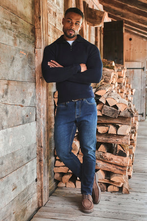 Fisherman Rib Half Zip in Navy