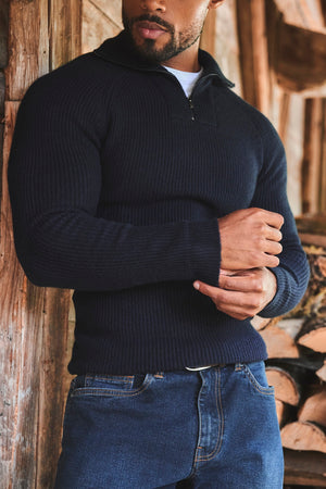 Fisherman Rib Half Zip in Navy