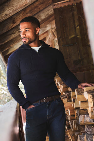 Fisherman Rib Half Zip in Navy