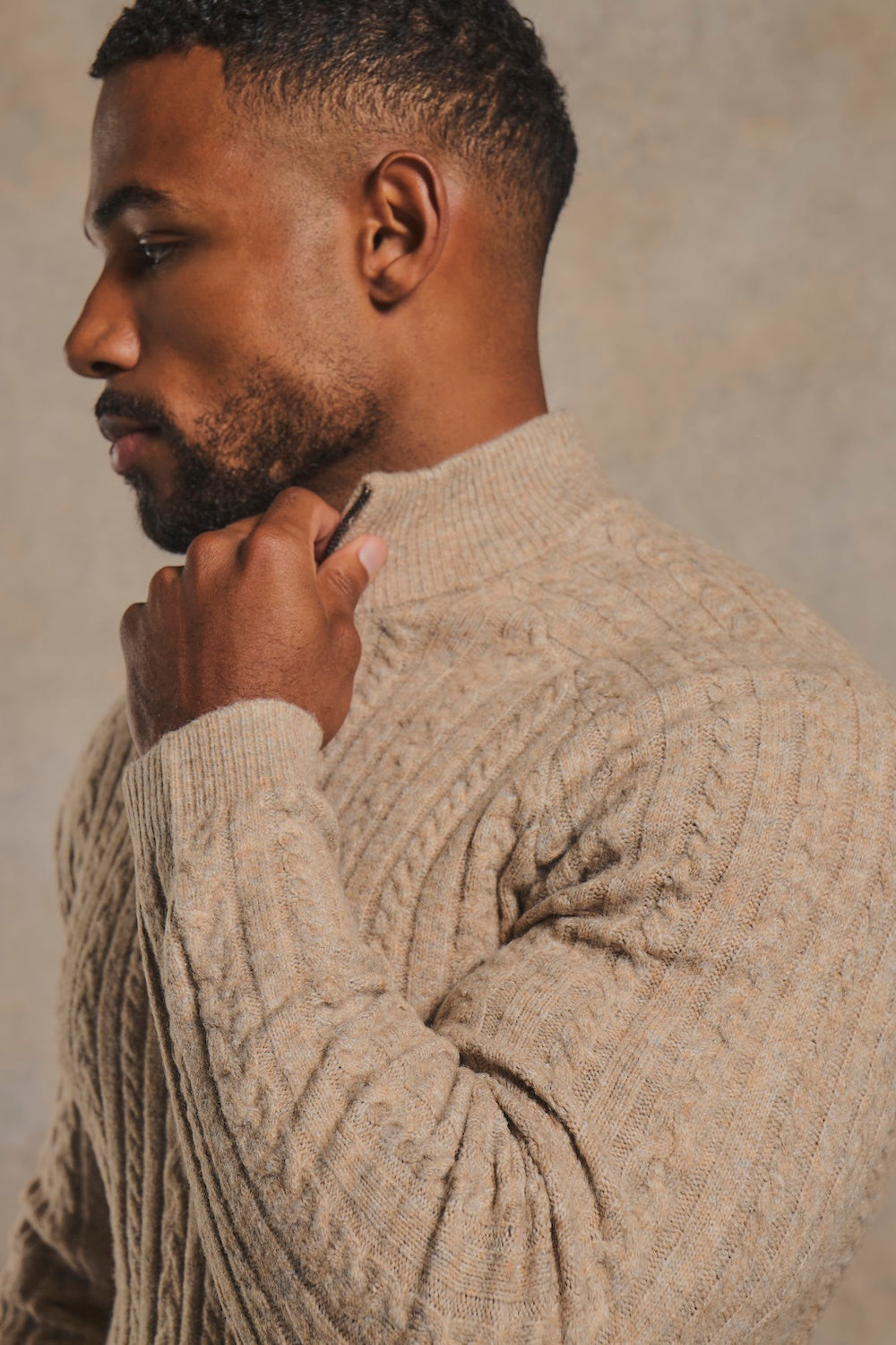 Soft Cable Half Zip Neck Jumper in Neutral