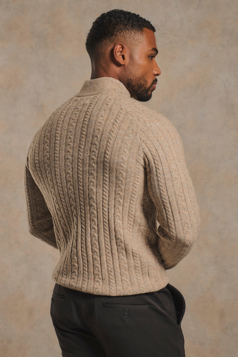 Soft Cable Half Zip Neck Jumper in Neutral