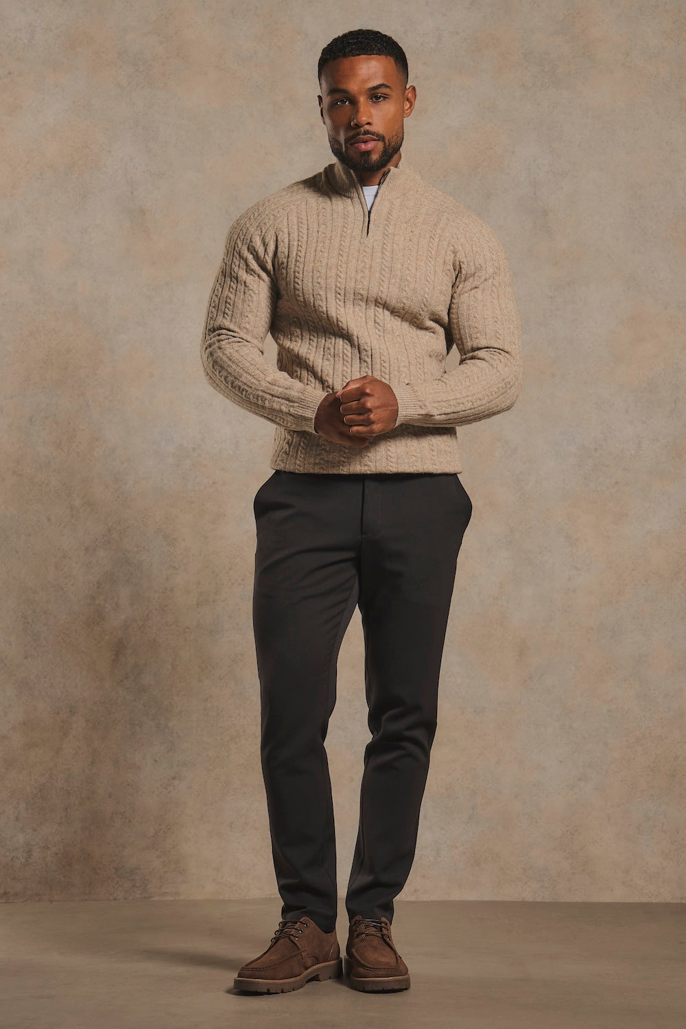 Soft Cable Half Zip Neck Jumper in Neutral