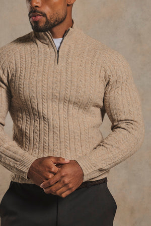 Soft Cable Half Zip Neck Jumper in Neutral
