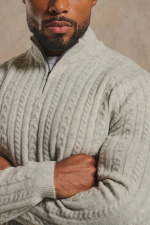 Soft Cable Half Zip Neck Jumper in Soft Grey Marl