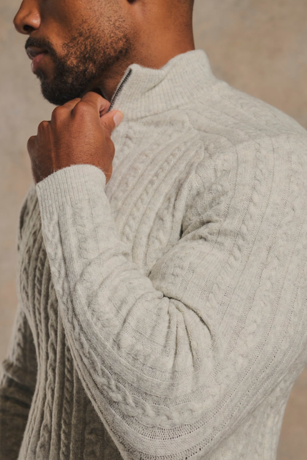 Soft Cable Half Zip Neck Jumper in Soft Grey Marl
