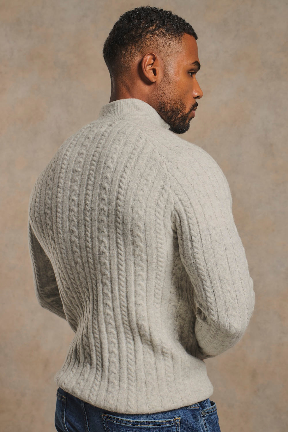Soft Cable Half Zip Neck Jumper in Soft Grey Marl