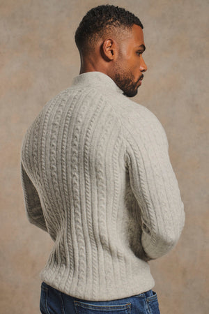 Soft Cable Half Zip Neck Jumper in Soft Grey Marl