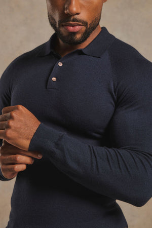 Knitted Polo Shirt in Navy