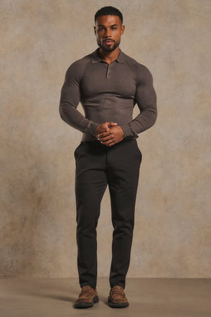 Knitted Polo Shirt in Mocha