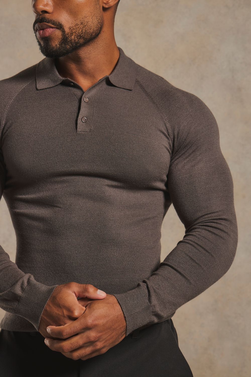 Knitted Polo Shirt in Mocha