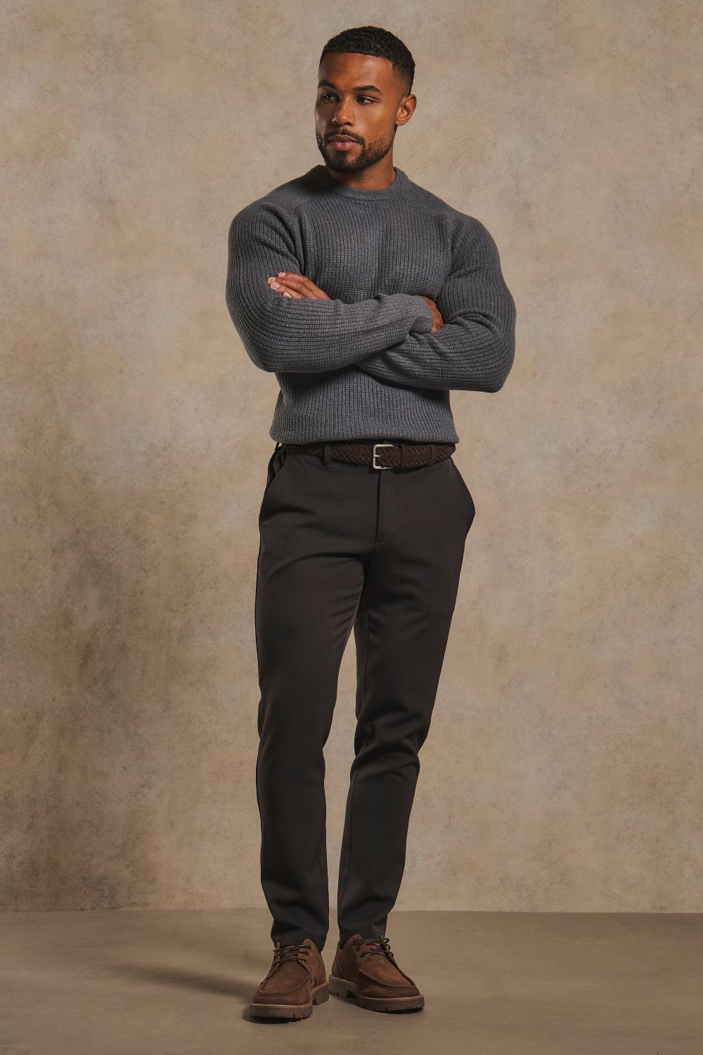 Fisherman Crew Neck Jumper in Steel Grey
