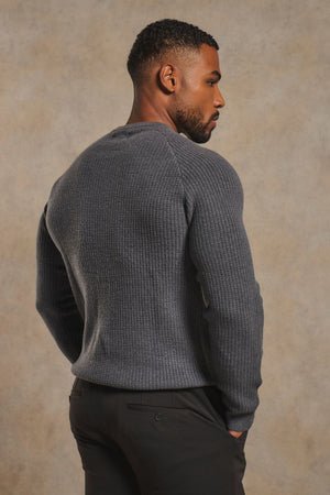 Fisherman Crew Neck Jumper in Steel Grey