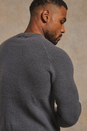 Fisherman Crew Neck Jumper in Steel Grey