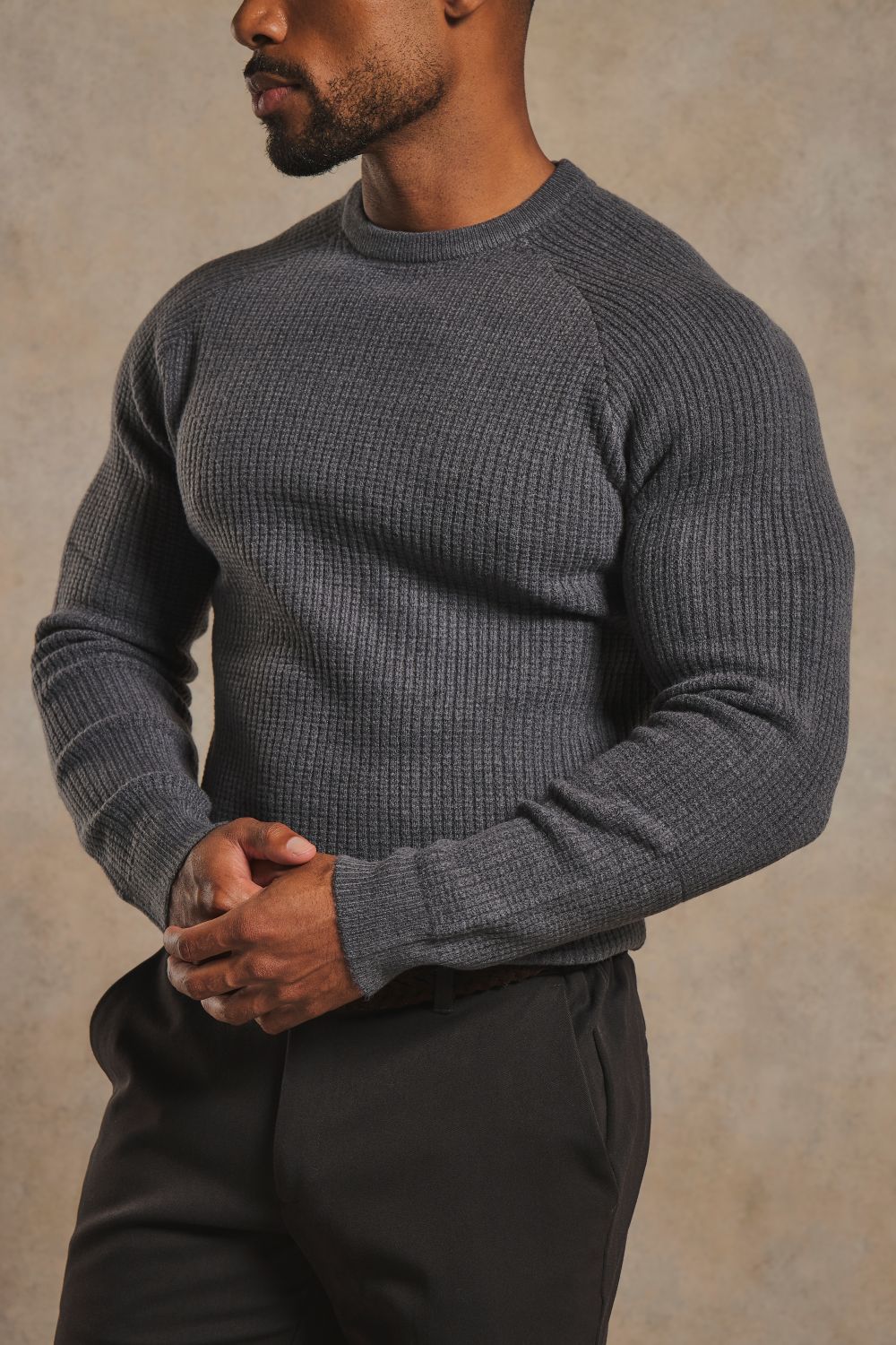 Fisherman Crew Neck Jumper in Steel Grey