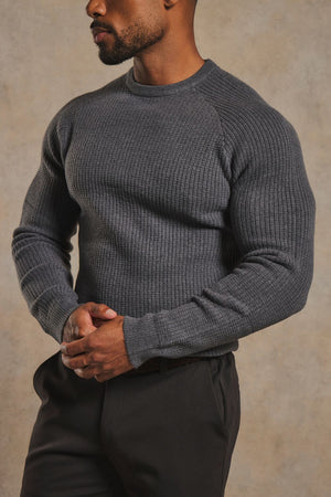 Fisherman Crew Neck Jumper in Steel Grey