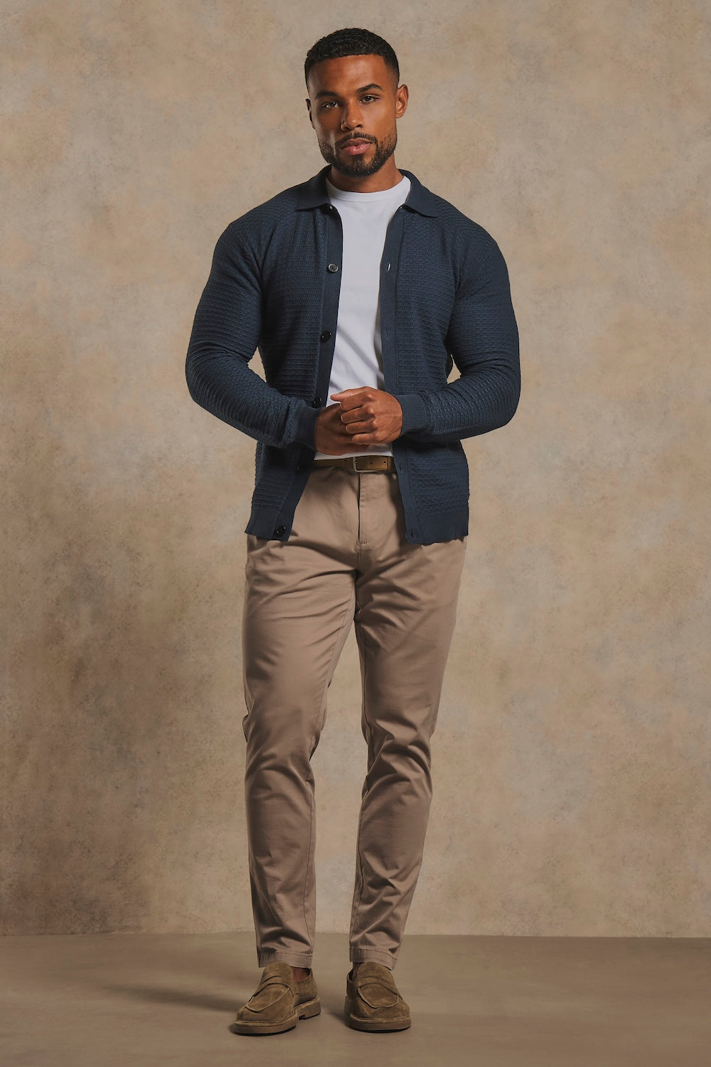 Square Textured Knitted Shirt in Dark Slate