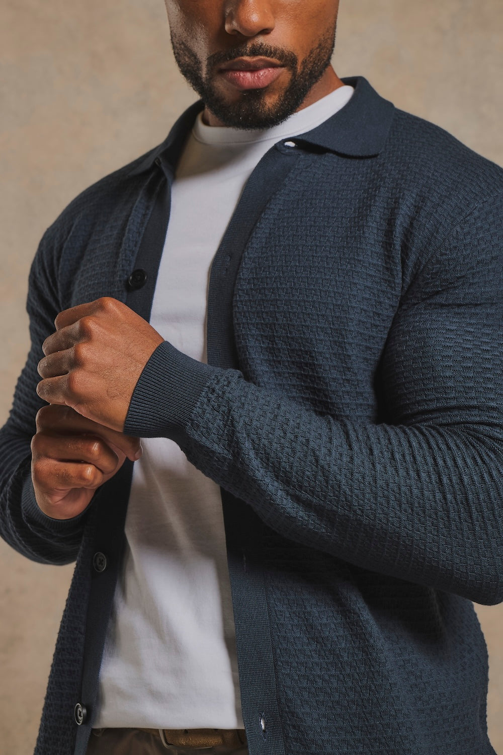 Square Textured Knitted Shirt in Dark Slate