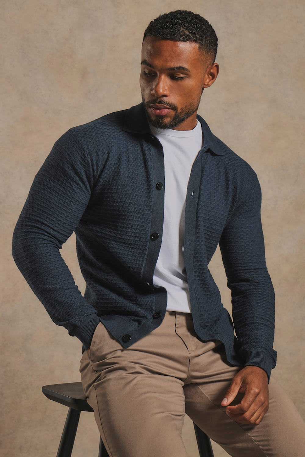 Square Textured Knitted Shirt in Dark Slate