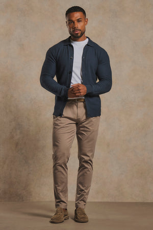 Square Textured Knitted Shirt in Dark Slate