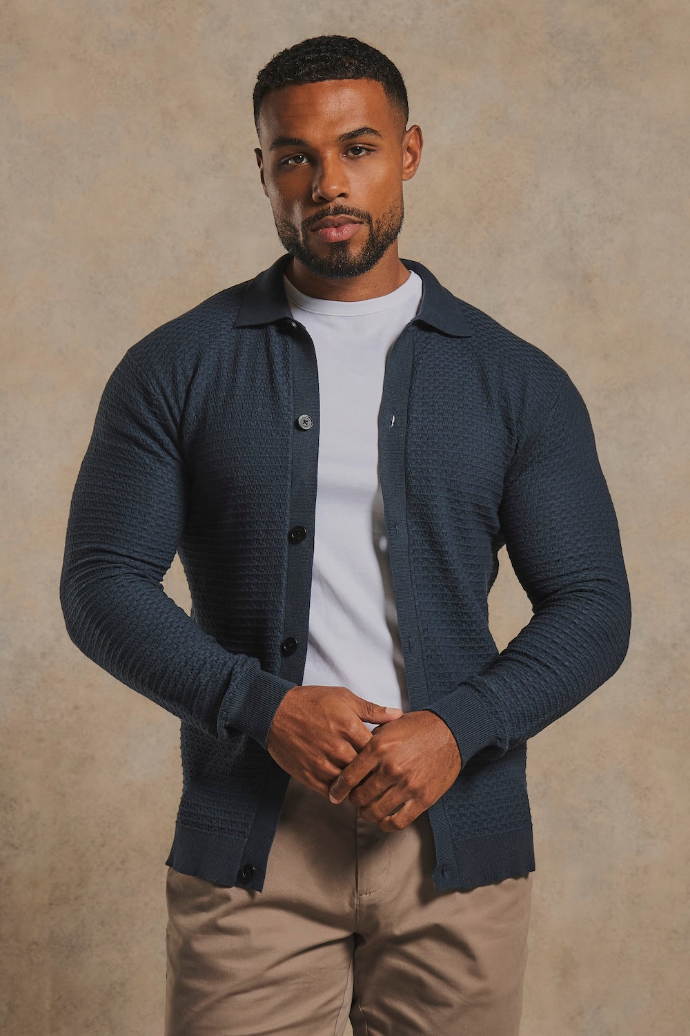 Square Textured Knitted Shirt in Dark Slate