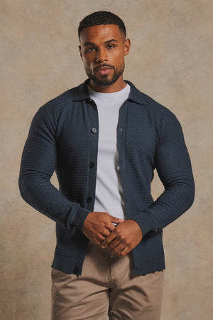 Square Textured Knitted Shirt in Dark Slate