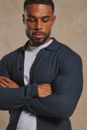 Square Textured Knitted Shirt in Dark Slate