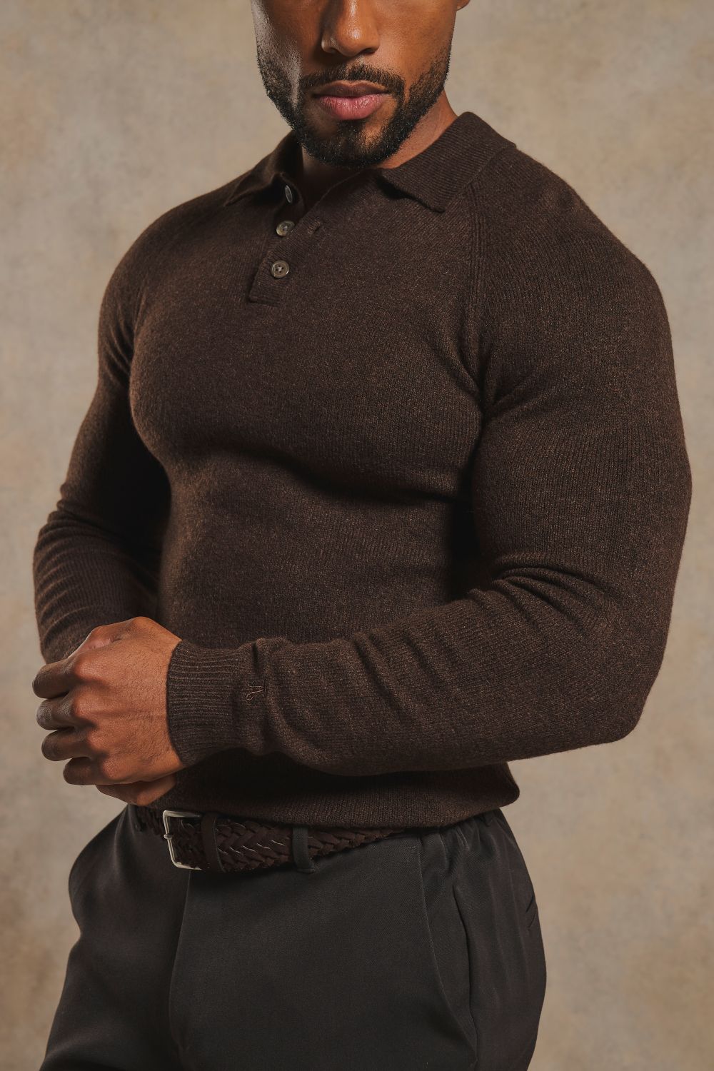 Supersoft Knitted Polo Shirt in Chocolate