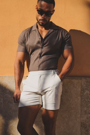 Stretch Smart Linen Blend Short in Stone