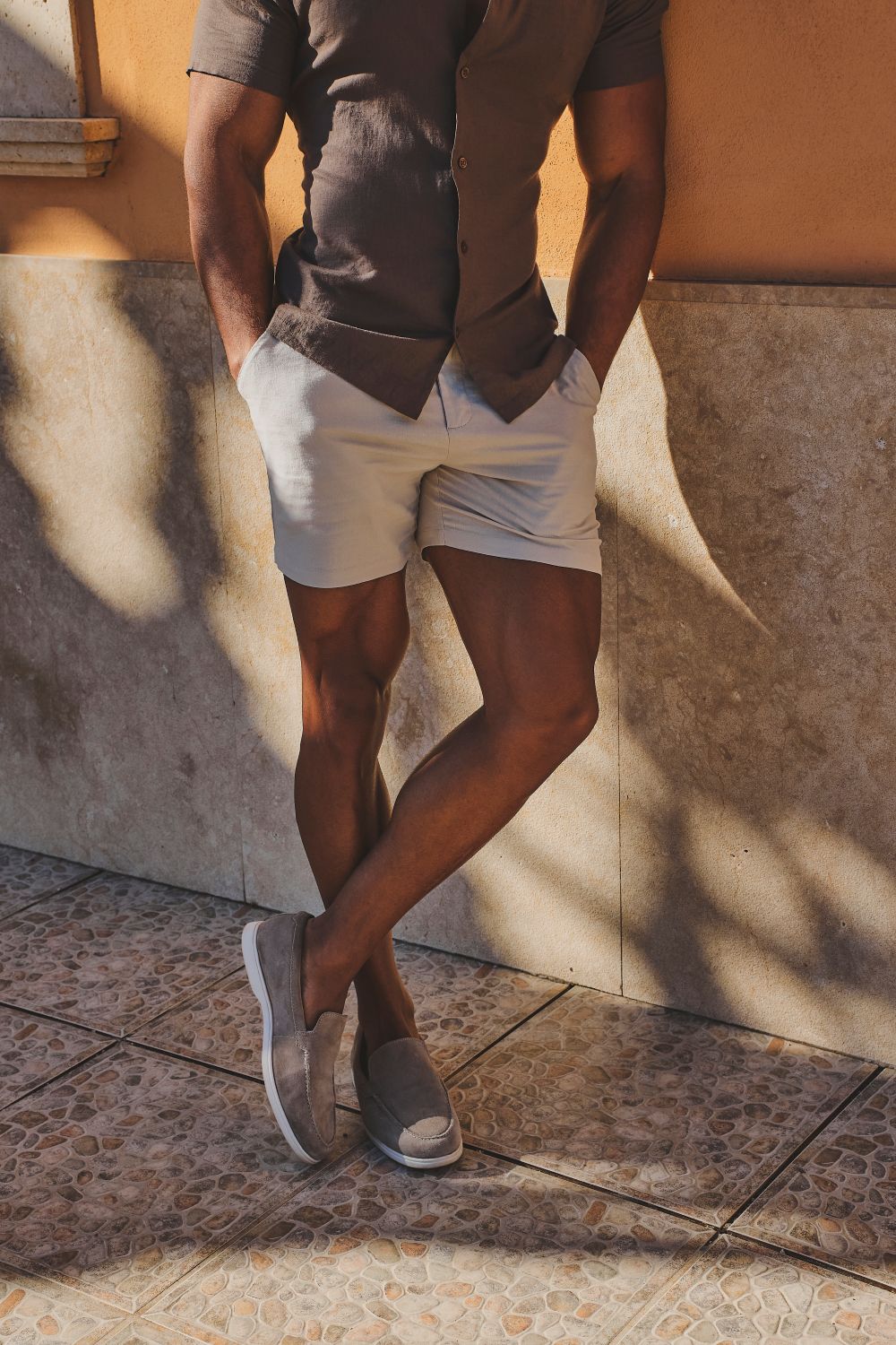 Stretch Linen Blend Cuban Collar Shirt in Chocolate