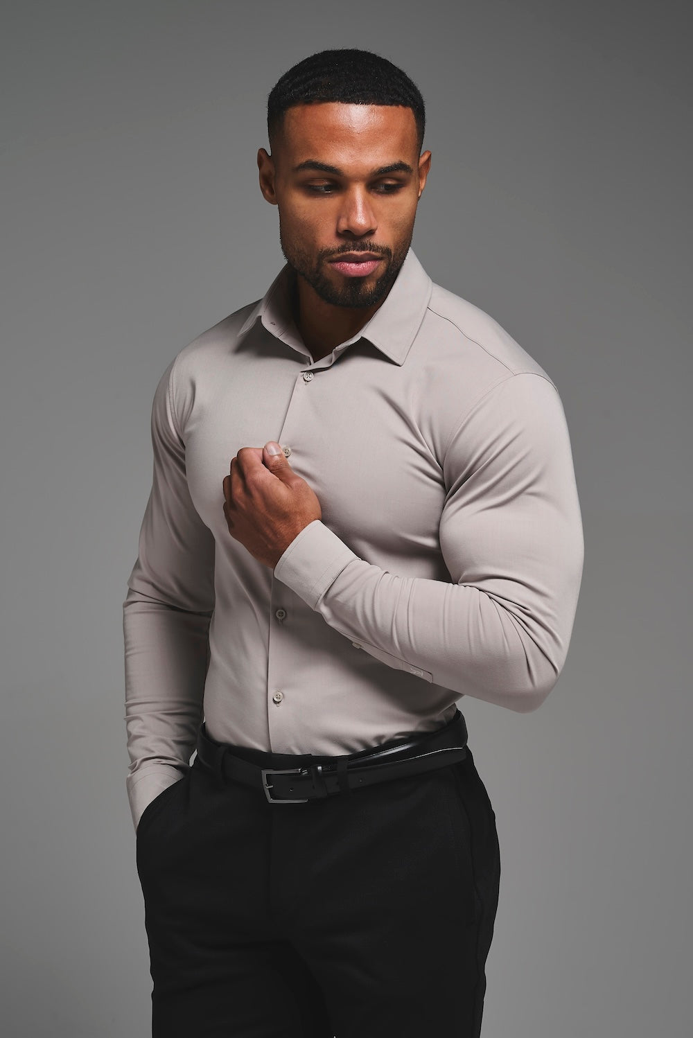 Muscle Fit Dress Shirt in Stone