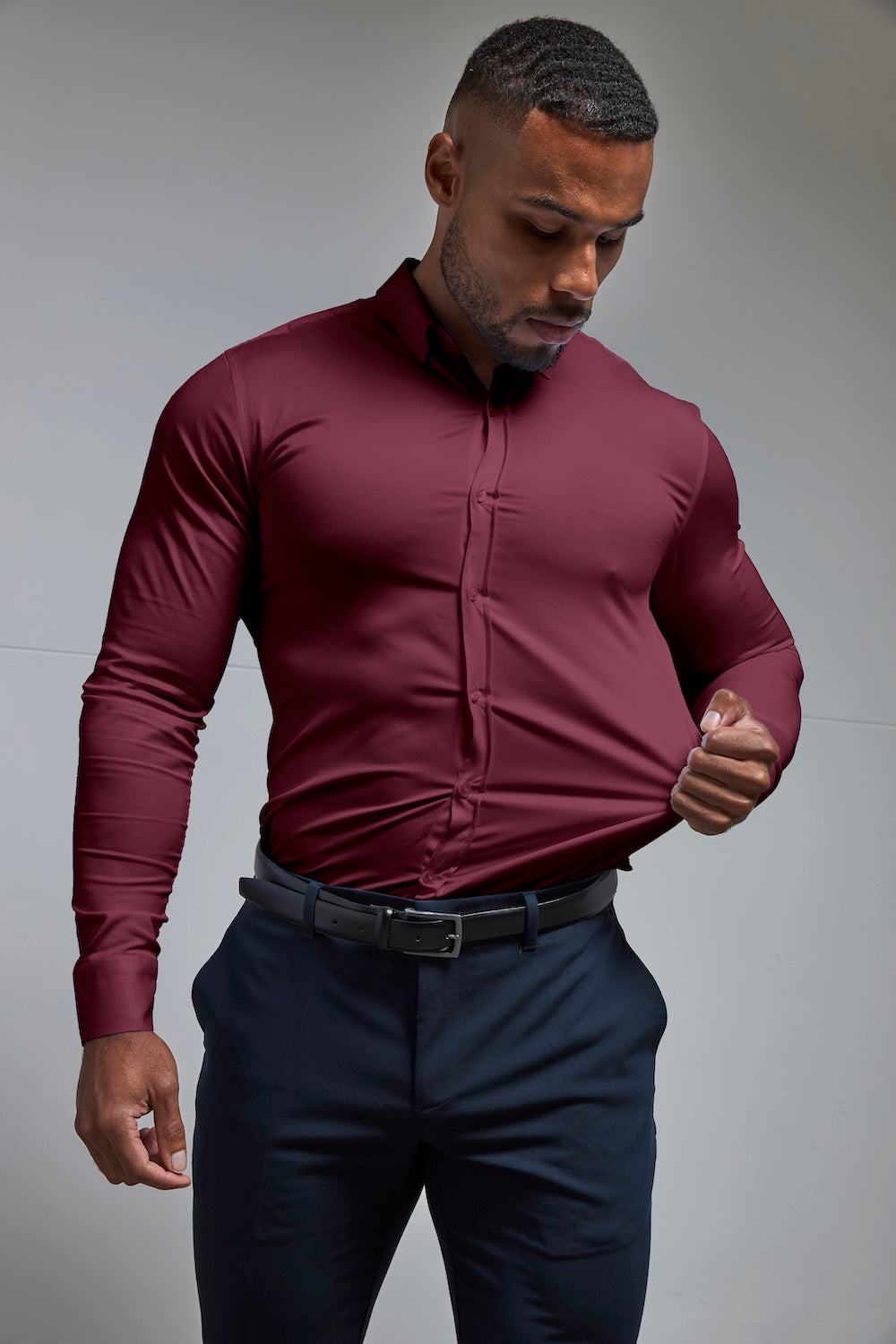 Muscle Fit Dress Shirt in Burgundy Muscle Fit Dress Shirt in Burgundy