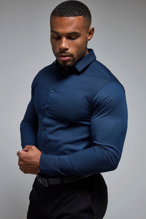 Muscle Fit Dress Shirt in Navy Blue