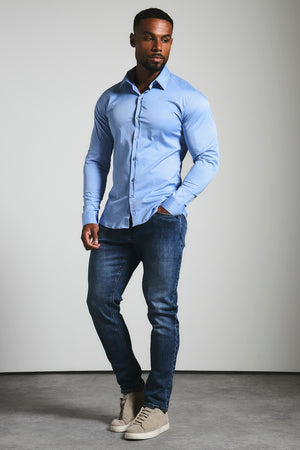 Muscle Fit Signature Shirt in Mid Blue