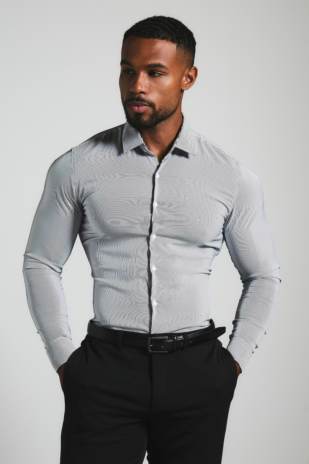Performance Business Shirt in Navy/White Bengal Stripe